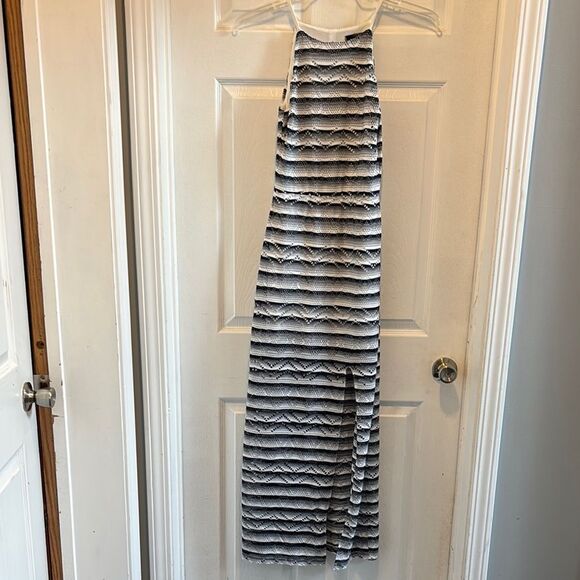 Aqua Chevron Stripe Navy & White Square Neck Spaghetti Strap Maxi Dress small - Picture 1 of 7